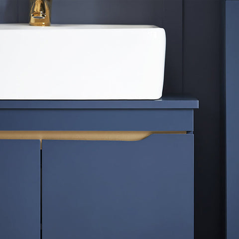 Rootz Sink Base Cabinet - Bathroom Cabinet - Washbasin Stand - Space-Saving Storage - Moisture Protection - Sturdy Pine Legs - 60cm x 59cm x 30cm - Blue