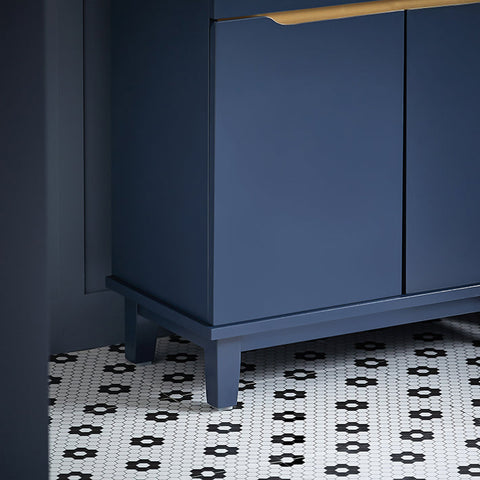 Rootz Sink Base Cabinet - Bathroom Cabinet - Washbasin Stand - Space-Saving Storage - Moisture Protection - Sturdy Pine Legs - 60cm x 59cm x 30cm - Blue