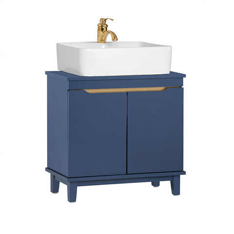 Rootz Sink Base Cabinet - Bathroom Cabinet - Washbasin Stand - Space-Saving Storage - Moisture Protection - Sturdy Pine Legs - 60cm x 59cm x 30cm - Blue