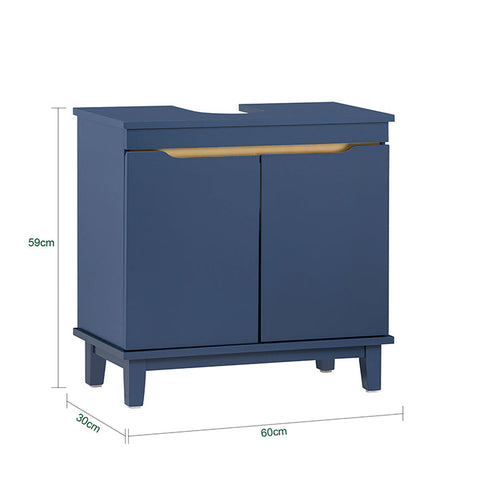 Rootz Sink Base Cabinet - Bathroom Cabinet - Washbasin Stand - Space-Saving Storage - Moisture Protection - Sturdy Pine Legs - 60cm x 59cm x 30cm - Blue