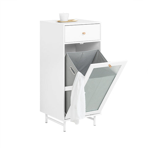 Rootz Laundry Cabinet with Laundry Bag - Laundry Chest - Laundry Collector - Durable MDF & Glass - Stable Metal Legs - 40cm x 96cm x 40cm