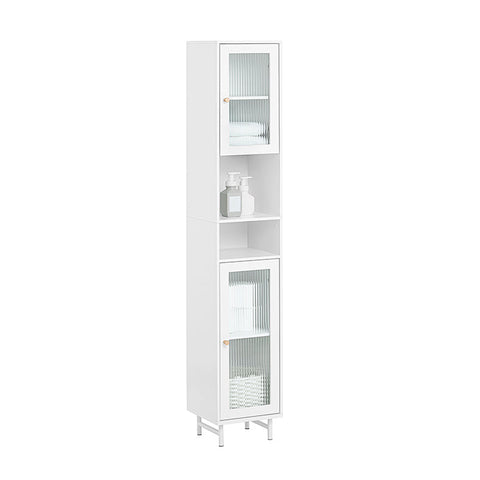 Rootz Tall Bathroom Cabinet - Storage Organizer - Glass Door Cabinet - Adjustable Shelves - Water-Resistant Metal Legs - MDF and Glass - 30cm x 171cm x 30cm