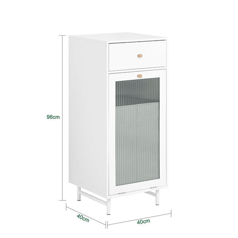 Rootz Laundry Cabinet with Laundry Bag - Laundry Chest - Laundry Collector - Durable MDF & Glass - Stable Metal Legs - 40cm x 96cm x 40cm