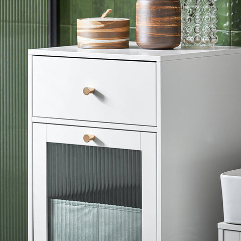 Rootz Laundry Cabinet with Laundry Bag - Laundry Chest - Laundry Collector - Durable MDF & Glass - Stable Metal Legs - 40cm x 96cm x 40cm