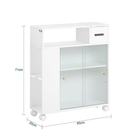 Rootz Niche Trolley with Glass Doors - Bathroom Storage Cart - Kitchen Organizer - MDF and Glass Construction - Mobile and Stable with Rotating Wheels - Spacious Storage - 20cm x 71cm x 60cm