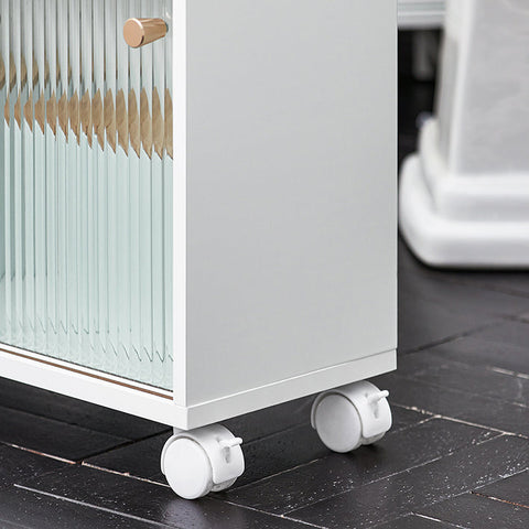 Rootz Niche Trolley with Glass Doors - Bathroom Storage Cart - Kitchen Organizer - MDF and Glass Construction - Mobile and Stable with Rotating Wheels - Spacious Storage - 20cm x 71cm x 60cm