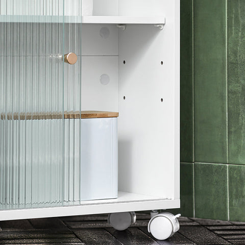 Rootz Niche Trolley with Glass Doors - Bathroom Storage Cart - Kitchen Organizer - MDF and Glass Construction - Mobile and Stable with Rotating Wheels - Spacious Storage - 20cm x 71cm x 60cm