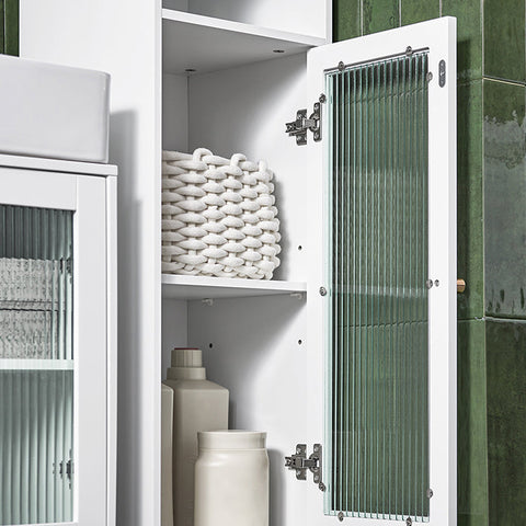 Rootz Tall Bathroom Cabinet - Storage Organizer - Glass Door Cabinet - Adjustable Shelves - Water-Resistant Metal Legs - MDF and Glass - 30cm x 171cm x 30cm