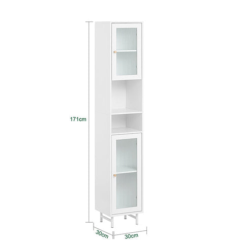 Rootz Tall Bathroom Cabinet - Storage Organizer - Glass Door Cabinet - Adjustable Shelves - Water-Resistant Metal Legs - MDF and Glass - 30cm x 171cm x 30cm