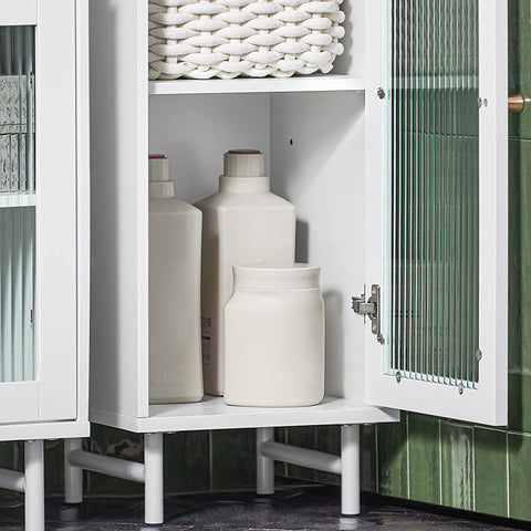 Rootz Tall Bathroom Cabinet - Storage Organizer - Glass Door Cabinet - Adjustable Shelves - Water-Resistant Metal Legs - MDF and Glass - 30cm x 171cm x 30cm