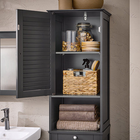 Rootz Tall Bathroom Cabinet - Slim Storage Organizer - Laundry Hamper - MDF and Pine - Wall Mounted - 40cm x 170cm x 37cm