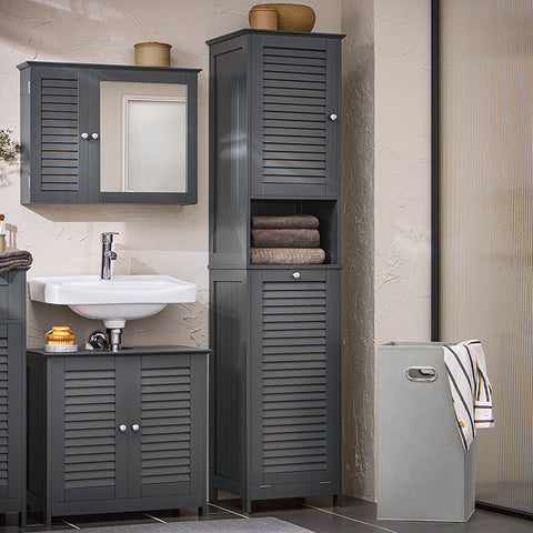 Rootz Tall Bathroom Cabinet - Slim Storage Organizer - Laundry Hamper - MDF and Pine - Wall Mounted - 40cm x 170cm x 37cm
