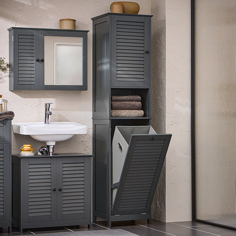 Rootz Tall Bathroom Cabinet - Slim Storage Organizer - Laundry Hamper - MDF and Pine - Wall Mounted - 40cm x 170cm x 37cm