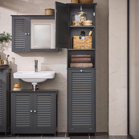 Rootz Tall Bathroom Cabinet - Slim Storage Organizer - Laundry Hamper - MDF and Pine - Wall Mounted - 40cm x 170cm x 37cm