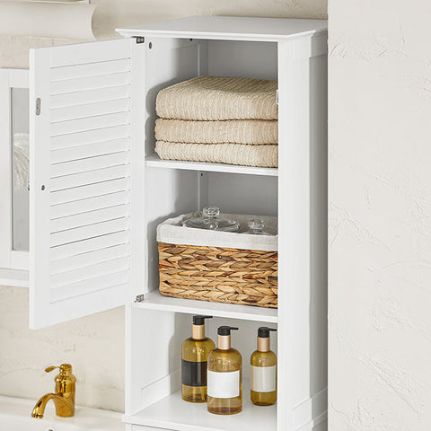 Rootz Tall Bathroom Cabinet with Fold-Out Laundry Bag - Linen Cupboard - Storage Shelf - Adjustable Shelf - Anti-Tip Device - White - 40cm x 170cm x 38cm