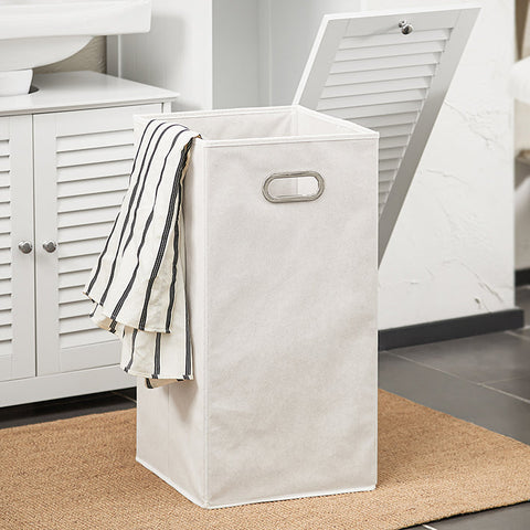 Rootz Tall Bathroom Cabinet with Fold-Out Laundry Bag - Linen Cupboard - Storage Shelf - Adjustable Shelf - Anti-Tip Device - White - 40cm x 170cm x 38cm