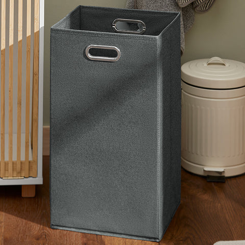 Rootz Laundry Cabinet with Fold-Out Bag - Laundry Collector - Bathroom Storage - Durable Bamboo & MDF Construction - Easy Transport Handles - 32cm x 85cm x 33cm