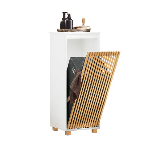 Rootz Laundry Cabinet with Fold-Out Bag - Laundry Collector - Bathroom Storage - Durable Bamboo & MDF Construction - Easy Transport Handles - 32cm x 85cm x 33cm