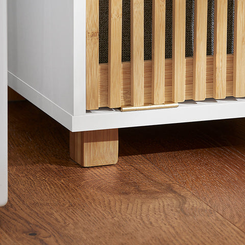 Rootz Laundry Cabinet with Fold-Out Bag - Laundry Collector - Bathroom Storage - Durable Bamboo & MDF Construction - Easy Transport Handles - 32cm x 85cm x 33cm