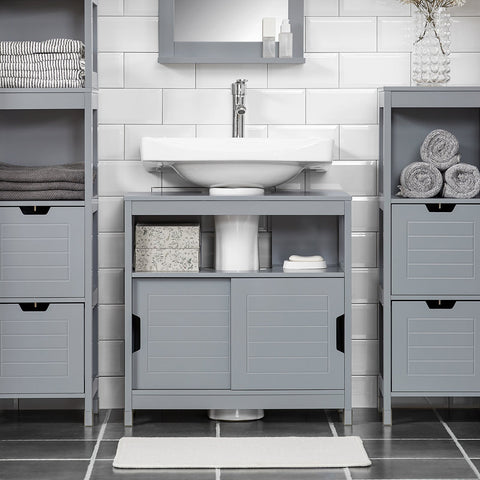 Rootz Sink Base Cabinet - Washbasin Stand - Bathroom Vanity - Spacious Storage - Moisture Protection - Easy Assembly - 60cm x 60cm x 30cm - Steel Gray