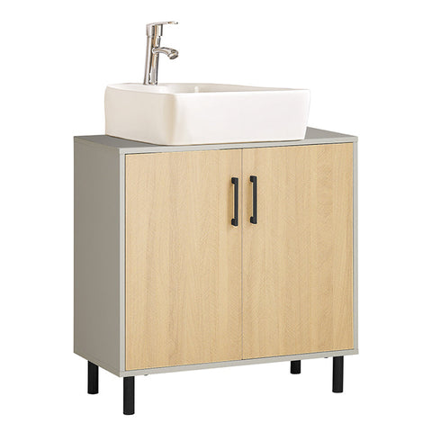 Rootz Bathroom Sink Base Cabinet - Vanity Storage - Under Sink Organizer - MDF and Metal Construction - Stylish Gray and Wood Finish - Space-Saving Design - 60cm x 60cm x 30cm