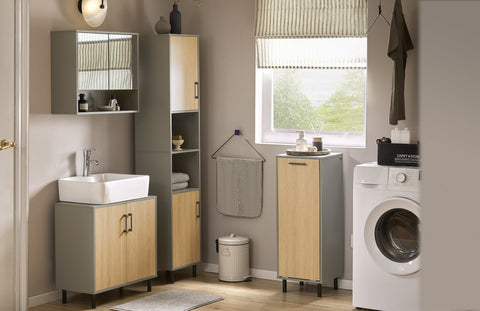 Rootz Bathroom Sink Base Cabinet - Vanity Storage - Under Sink Organizer - MDF and Metal Construction - Stylish Gray and Wood Finish - Space-Saving Design - 60cm x 60cm x 30cm