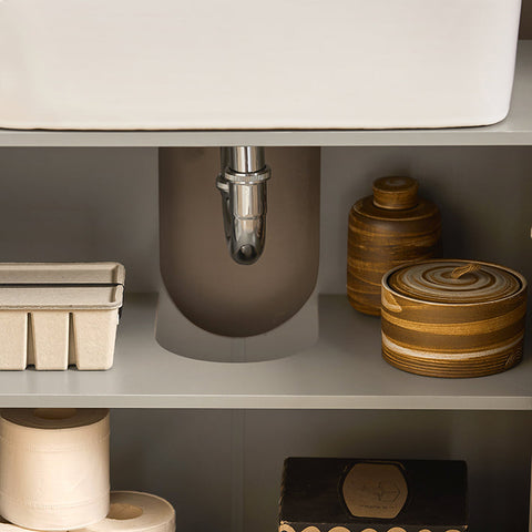 Rootz Bathroom Sink Base Cabinet - Vanity Storage - Under Sink Organizer - MDF and Metal Construction - Stylish Gray and Wood Finish - Space-Saving Design - 60cm x 60cm x 30cm