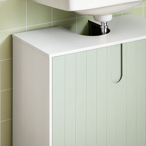 Rootz Sink Base Cabinet - Bathroom Cabinet - Washbasin Stand - White & Green - Adjustable Shelf - Water-Resistant Metal Legs - Anti-Tip Safety - 60cm x 60cm x 30cm