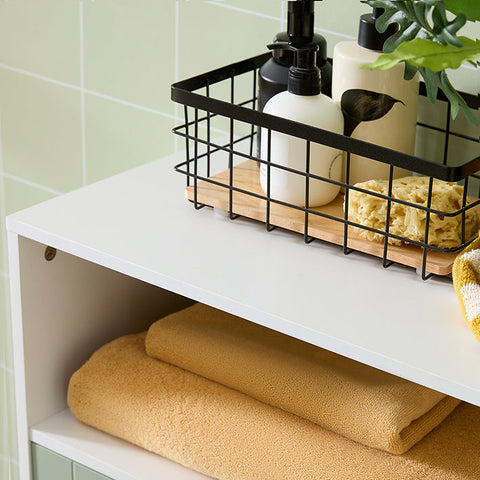 Rootz Modern Bathroom Chest of Drawers with 2 Doors - Sideboard - Hall Closet - Adjustable Shelf - Large Storage Space - Water-Resistant Metal Legs - White-Green - 60cm x 87cm x 30cm