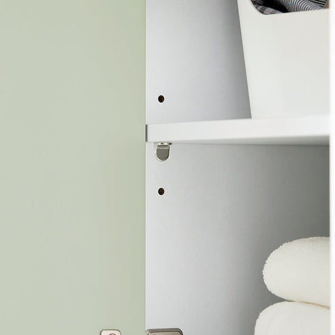 Rootz Tall Bathroom Cabinet with Fold-Out Laundry Bag - Linen Cupboard - Narrow Storage Shelf - Adjustable Shelving - White-Green - 31cm x 167cm x 30cm