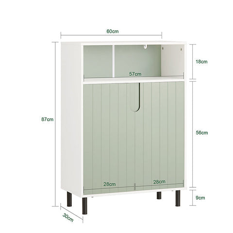 Rootz Modern Bathroom Chest of Drawers with 2 Doors - Sideboard - Hall Closet - Adjustable Shelf - Large Storage Space - Water-Resistant Metal Legs - White-Green - 60cm x 87cm x 30cm