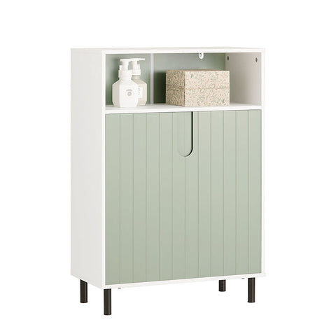 Rootz Modern Bathroom Chest of Drawers with 2 Doors - Sideboard - Hall Closet - Adjustable Shelf - Large Storage Space - Water-Resistant Metal Legs - White-Green - 60cm x 87cm x 30cm