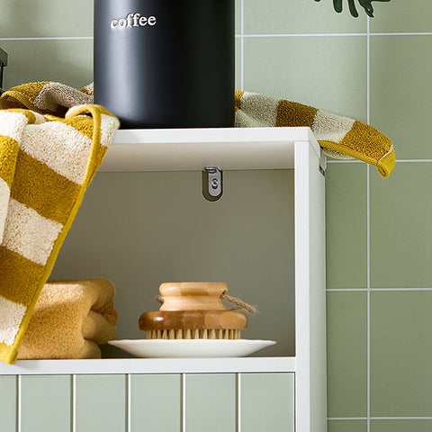 Rootz Modern Bathroom Chest of Drawers with 2 Doors - Sideboard - Hall Closet - Adjustable Shelf - Large Storage Space - Water-Resistant Metal Legs - White-Green - 60cm x 87cm x 30cm