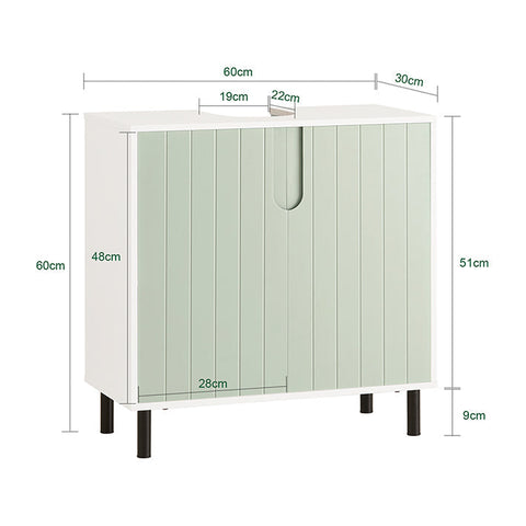 Rootz Sink Base Cabinet - Bathroom Cabinet - Washbasin Stand - White & Green - Adjustable Shelf - Water-Resistant Metal Legs - Anti-Tip Safety - 60cm x 60cm x 30cm