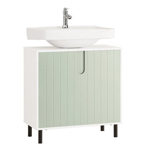 Rootz Sink Base Cabinet - Bathroom Cabinet - Washbasin Stand - White & Green - Adjustable Shelf - Water-Resistant Metal Legs - Anti-Tip Safety - 60cm x 60cm x 30cm