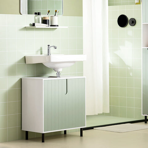 Rootz Sink Base Cabinet - Bathroom Cabinet - Washbasin Stand - White & Green - Adjustable Shelf - Water-Resistant Metal Legs - Anti-Tip Safety - 60cm x 60cm x 30cm