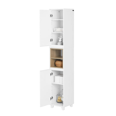 Rootz Tall Bathroom Cabinet - Narrow Storage Unit - Slim Cabinet - Adjustable Shelves - MDF, PB - 30x170x30cm