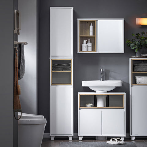 Rootz Tall Bathroom Cabinet - Narrow Storage Unit - Slim Cabinet - Adjustable Shelves - MDF, PB - 30x170x30cm