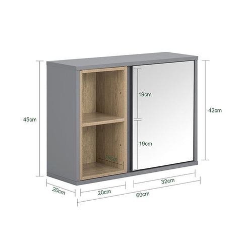 Rootz Mirror Door Wall Cabinet - Bathroom Storage - Wall Closet - Space-Saving - 60cm x 45cm x 20cm