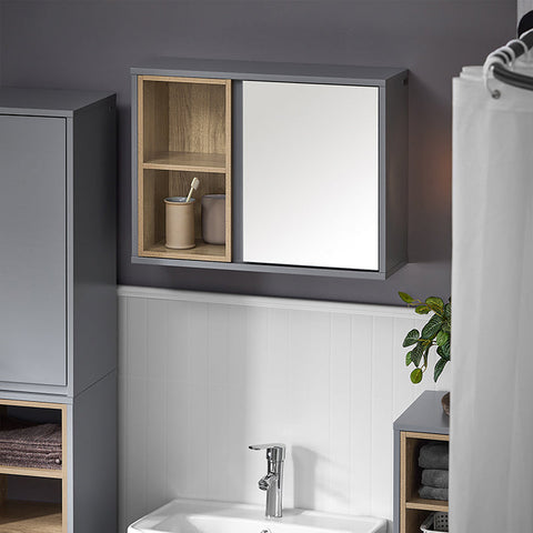 Rootz Mirror Door Wall Cabinet - Bathroom Storage - Wall Closet - Space-Saving - 60cm x 45cm x 20cm