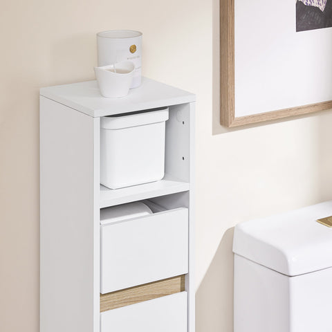 Rootz Compact Bathroom Cabinet - Storage Unit - Space-Saving Organizer - Adjustable Shelf & Drawer - 20 x 96 x 20 cm