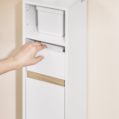 Rootz Compact Bathroom Cabinet - Storage Unit - Space-Saving Organizer - Adjustable Shelf & Drawer - 20 x 96 x 20 cm