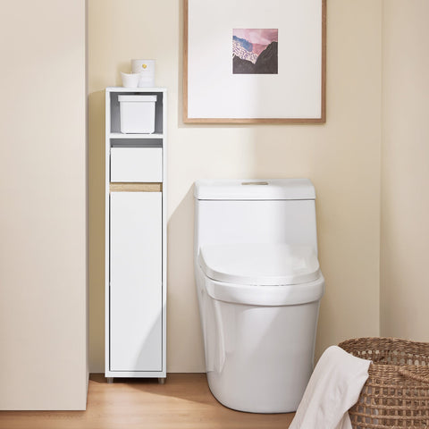 Rootz Compact Bathroom Cabinet - Storage Unit - Space-Saving Organizer - Adjustable Shelf & Drawer - 20 x 96 x 20 cm
