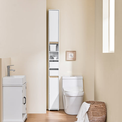 Rootz Compact Bathroom Cabinet - Storage Unit - Space-Saving Organizer - Adjustable Shelf & Drawer - 20 x 96 x 20 cm