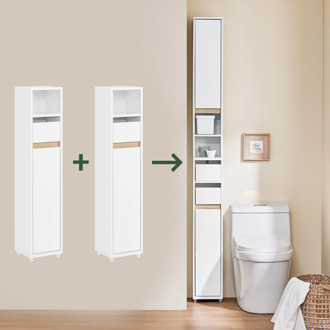 Rootz Compact Bathroom Cabinet - Storage Unit - Space-Saving Organizer - Adjustable Shelf & Drawer - 20 x 96 x 20 cm