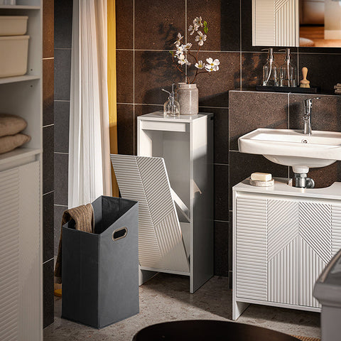 Rootz Laundry Basket Cabinet - Clothes Hamper - Storage Organizer - Space-Saving Design - 30x87x30cm