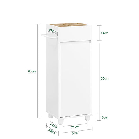 Rootz Bathroom Storage Cabinet - Organizer Shelf - Closet Unit - Removable Laundry Bag - 35x90x30cm - Prevents Rot with Silicone Foot Pads