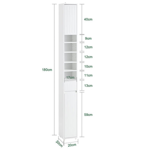 Rootz Tall Bathroom Cabinet - Storage Cabinet - Adjustable Shelves - Ample Storage - 20x180x20cm