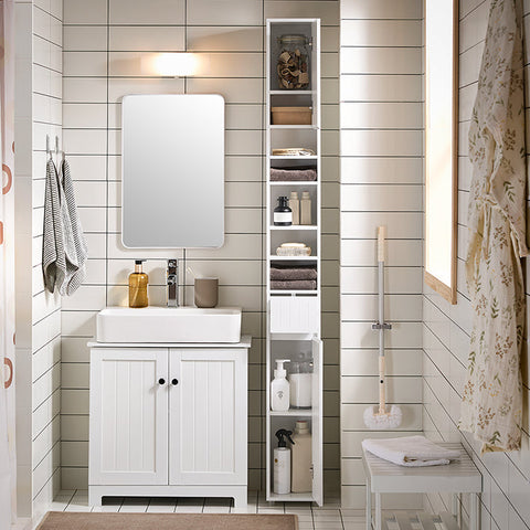Rootz Tall Bathroom Cabinet - Storage Cabinet - Adjustable Shelves - Ample Storage - 20x180x20cm