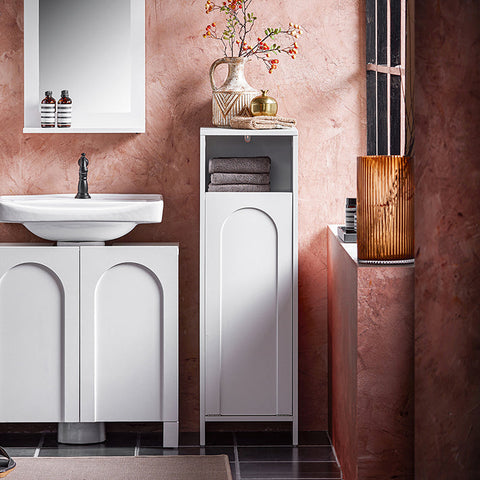 Rootz Compact Laundry Storage Cabinet - Clothes Organizer - Hidden Basket - Space-Saving - 30cm x 97cm x 30cm